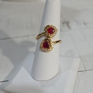 14k Gold Plated Heart-Shaped Red Gemstone Ring